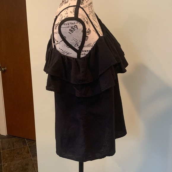 Old Navy Black Ruffle Asymmetrical One-Shoulder Sleeveless Top Women’s Small - Picture 5 of 7